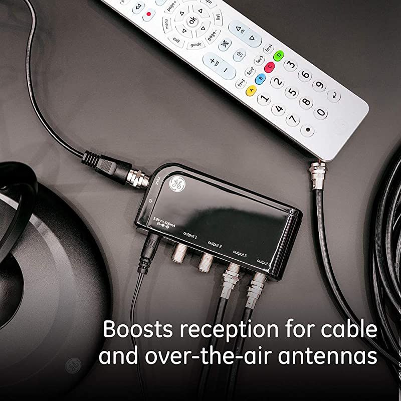 4Way TV Antenna Amplifier Splitter Clears Up Pixelated LowStrength Channels Distributes Signal to Multiple TVs 501006MHz Low Noise Antenna Signal Booster HD Digital VHF UHF Indoor 34479