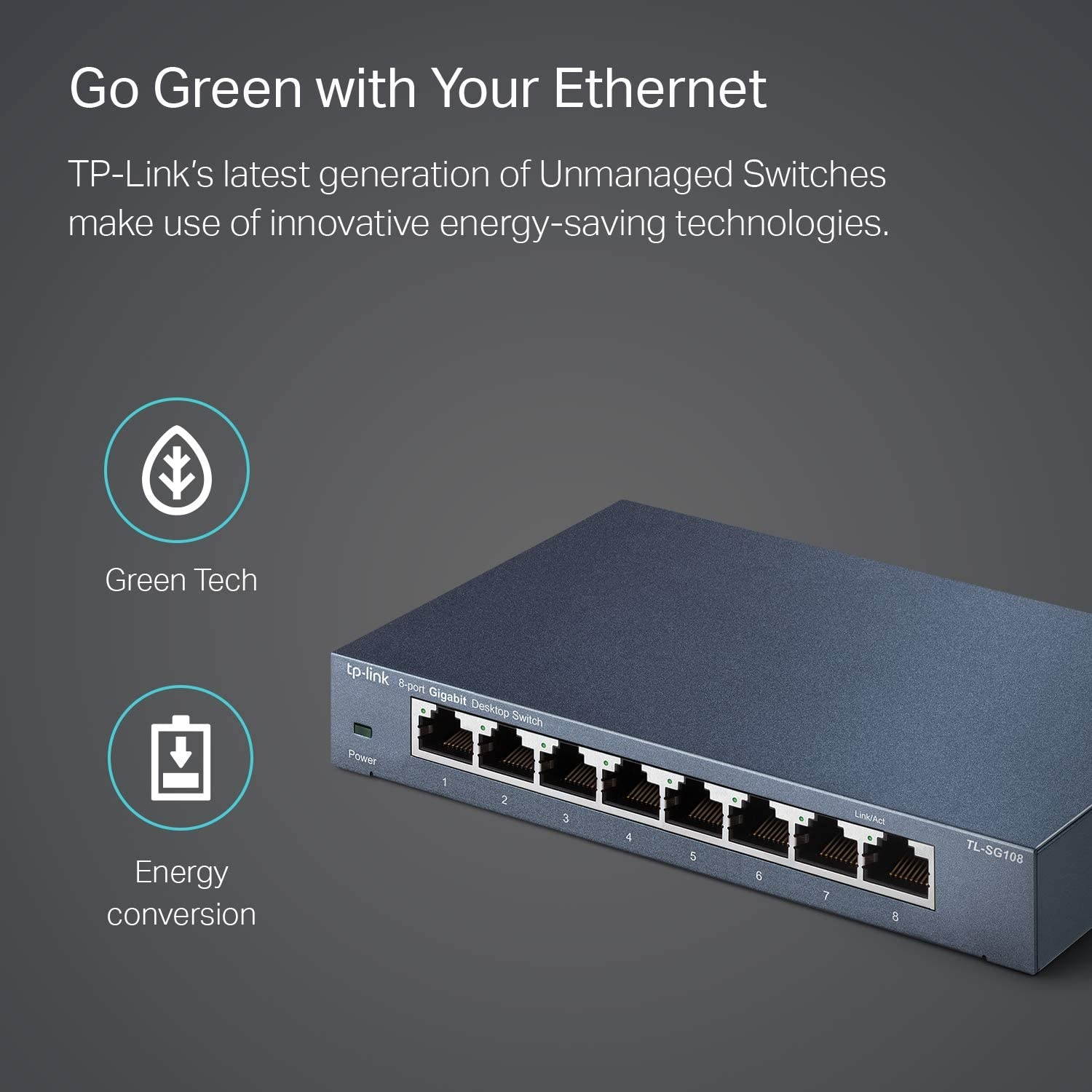 8 Port Gigabit Ethernet Network Switch | Ethernet Splitter | Plug and Play | Fanless | Sturdy Metal w/ Shielded Ports (TL-SG108)