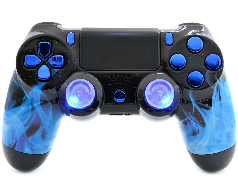 "Blue Fire" Ps4 PRO Rapid Fire Custom Modded Controller 40 Mods for COD BO3, Infinite Warfare, Destiny, Quick Scope Auto Run Sniper Breath & More with Illuminating Thumbsticks (CUH-ZCT2U)