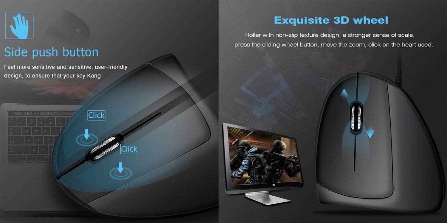 Ergonomic Wireless Mouse, Vertical 2.4G Optical Gaming Mouse - Prevention of Mouse arm -Tennis Elbow (RSI Syndrome),3 Adjustable DPI 3200/1600/1200 Levels for Laptop, PC, MacBook, Notebook etc.