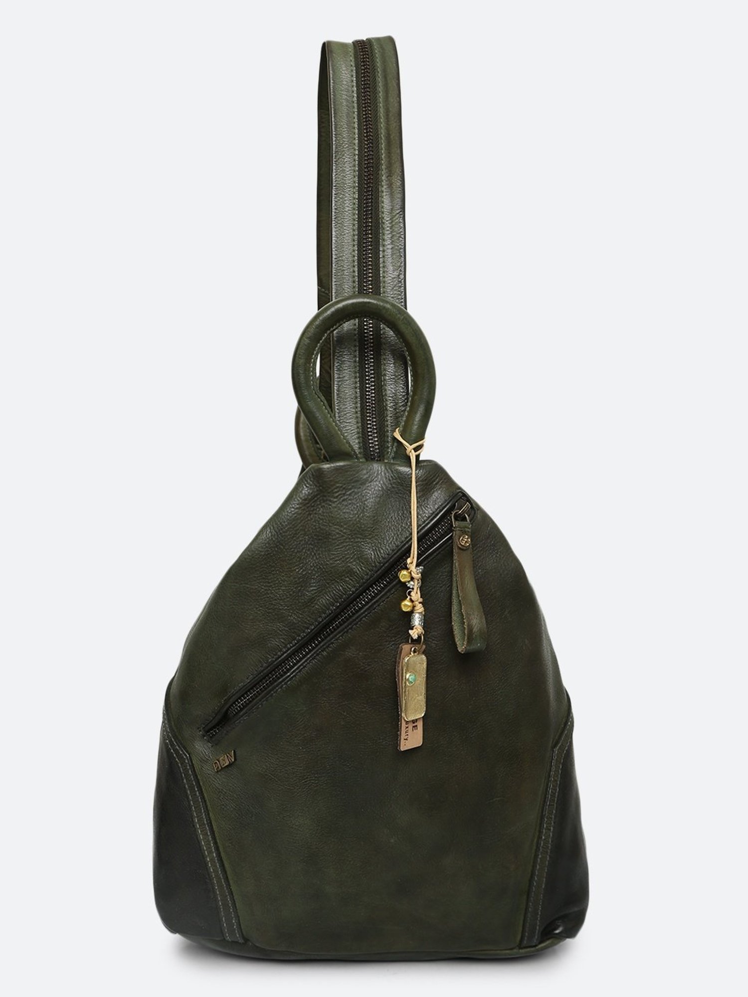 Art N Vintage Biker Olive Leather Solid Medium Backpack