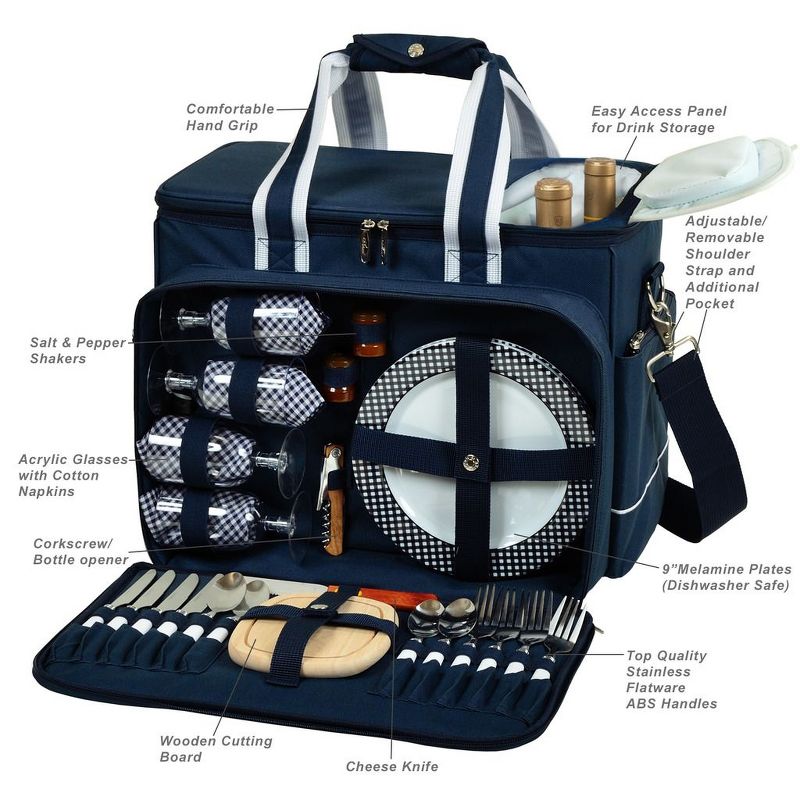 Picnic at Ascot- Ultimate Insulated Picnic Cooler with Service for 4 - Navy