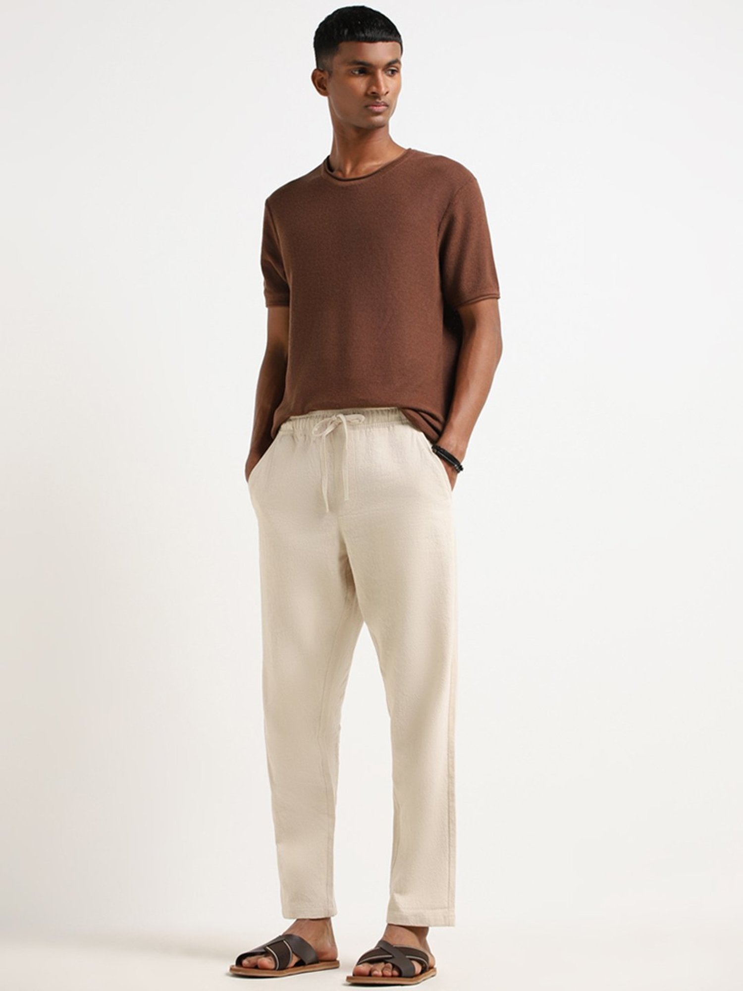 ETA by Westside Dark Brown Self Patterned Slim Fit T-Shirt