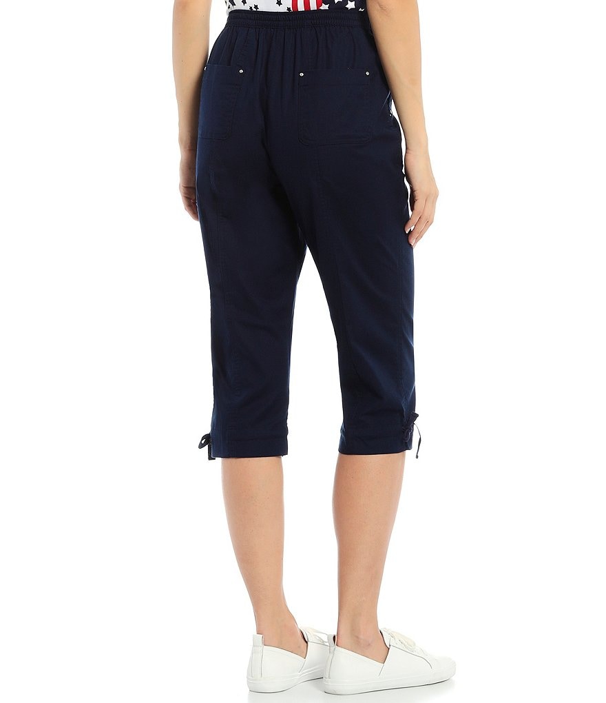 Allison Daley Stretch Side Back Elastic Waist Pull-On Tie-Hem Details Capri Pants
