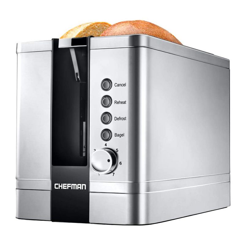 Chefman RJ31-SS-V2 Pop Up 2 Slice Stainless Steel 850W Kitchen Toaster with 7 Different Toasting Settings for Bagels, Bagels, Buns, Waffles, Silver