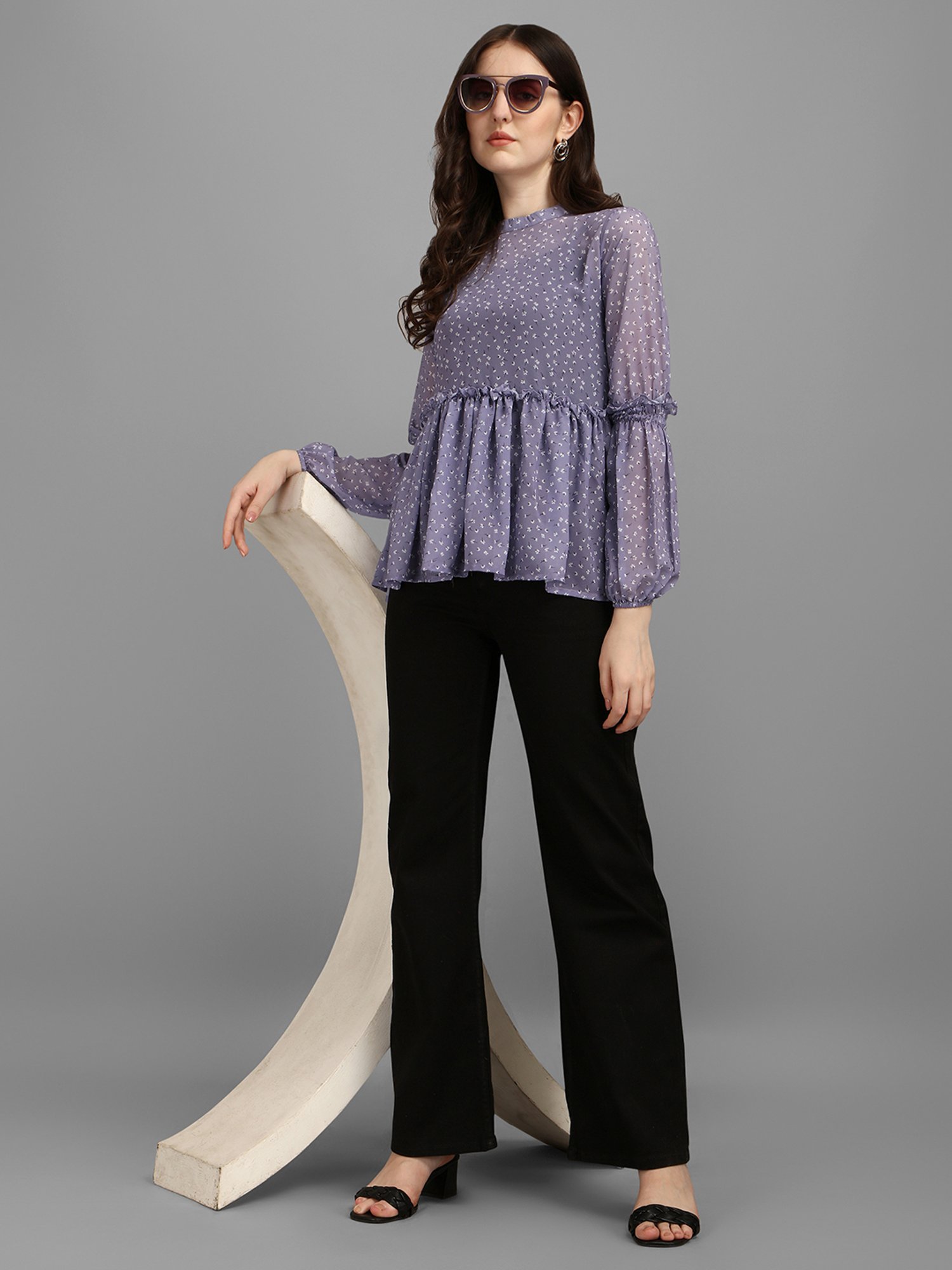 MASAKALI.CO Lavender Floral Print Peplum Top