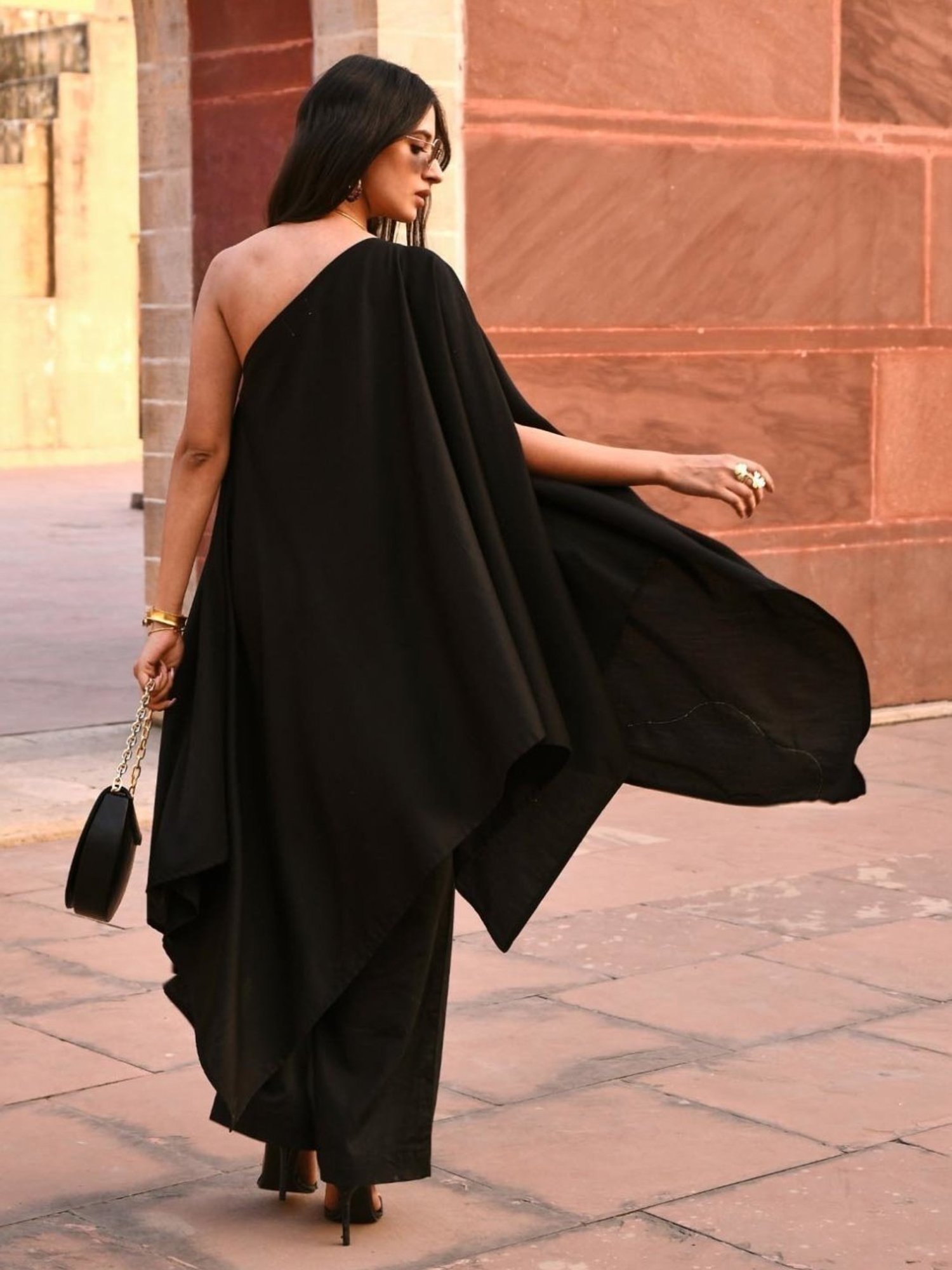 Gulaal Black Tiana Off Shoulder Kaftaan With Pant