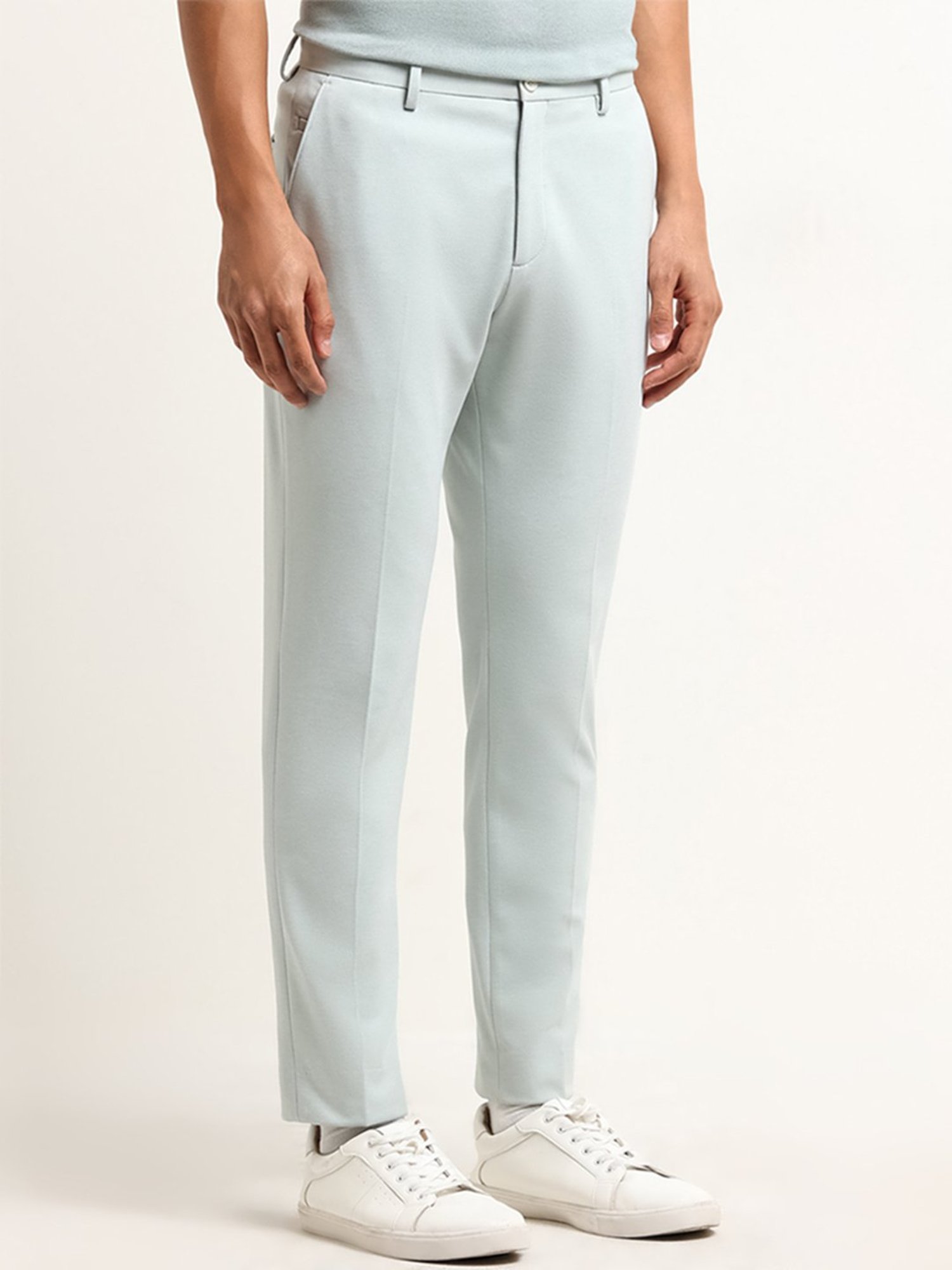WES Formals by Westside Blue Mid-Rise Slim-Fit Trousers
