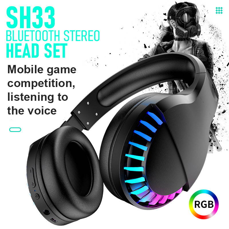 Bluetooth 5.0 Dual Modes True Wireless/ Wired RGB Light Headset Stereo Bass Gaming Headphones Foldable Noise Cancelling Headset