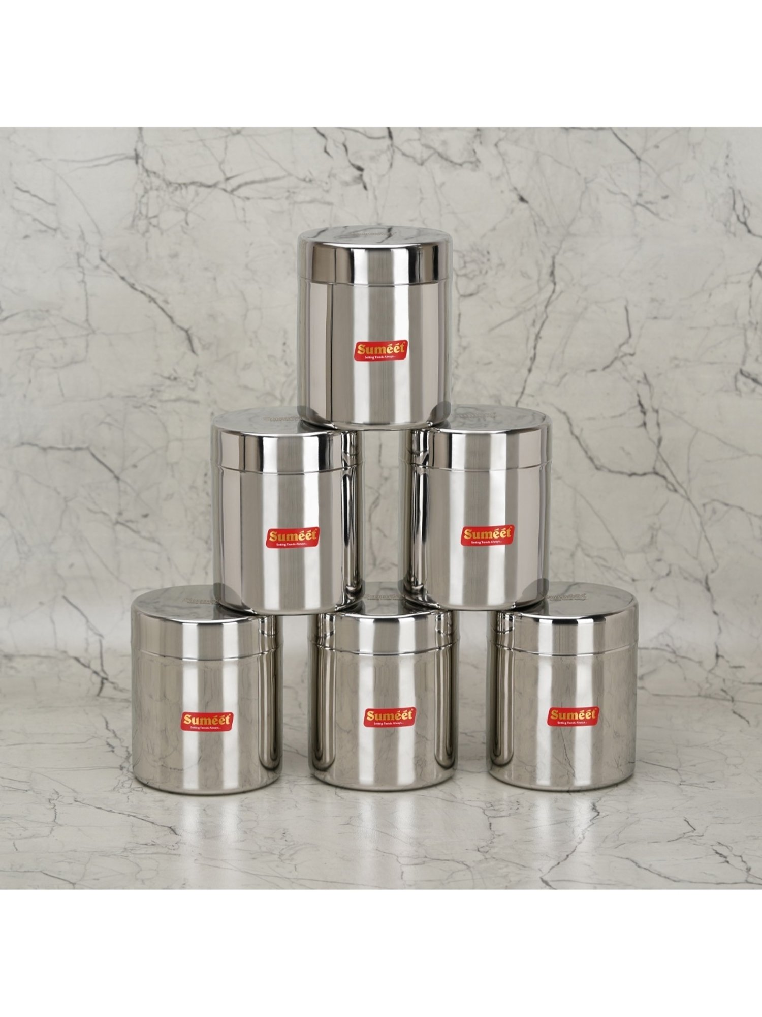 Sumeet S.S. Small Canisters/Jars/Ubha Dabba/Storage Containers set of 6Pcs, 750ml each, 9.5cm