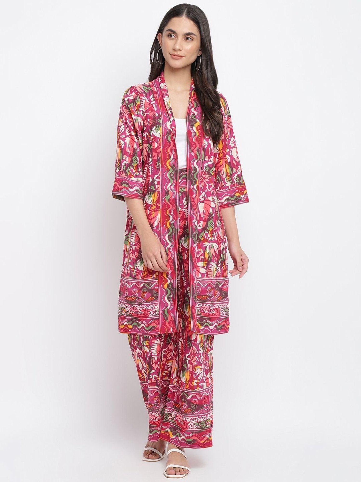 Fabindia Pink Printed Shrug