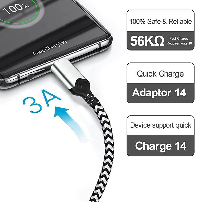 USB Type C Cable 10 Ft3 Pack Long Fast Charger USB C Cable for Samsung Galaxy S10 S9 S8 Plus Nylon Braided High Speed Cord Compatible for Note 10 9 8Google Pixel 3 3a 2XLMoto G6 G7LG V30