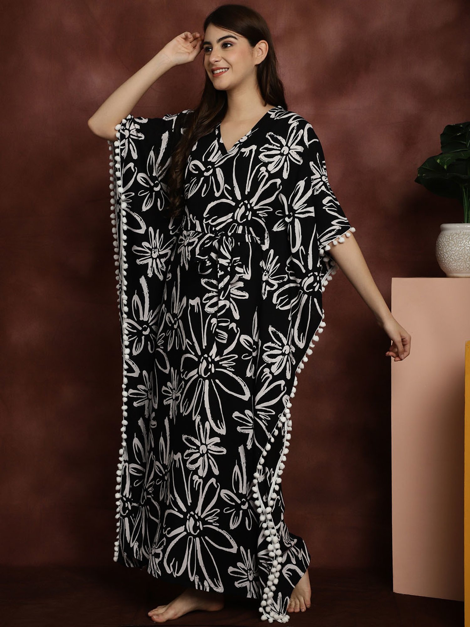 Boston Club Black Printed Kaftan Night Dress