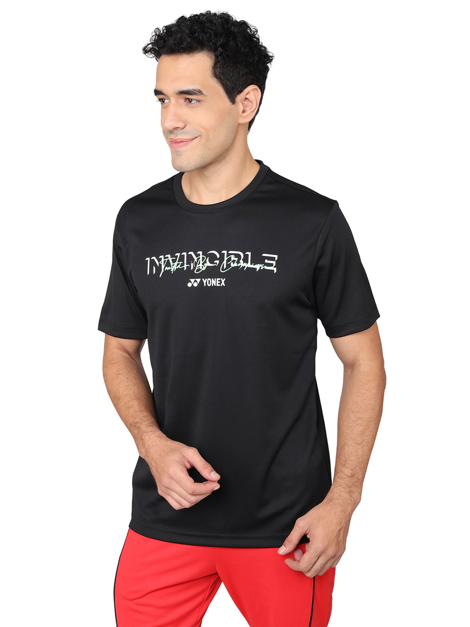 Yonex Jet Black Regular Fit Graphic Print Badminton T-Shirt