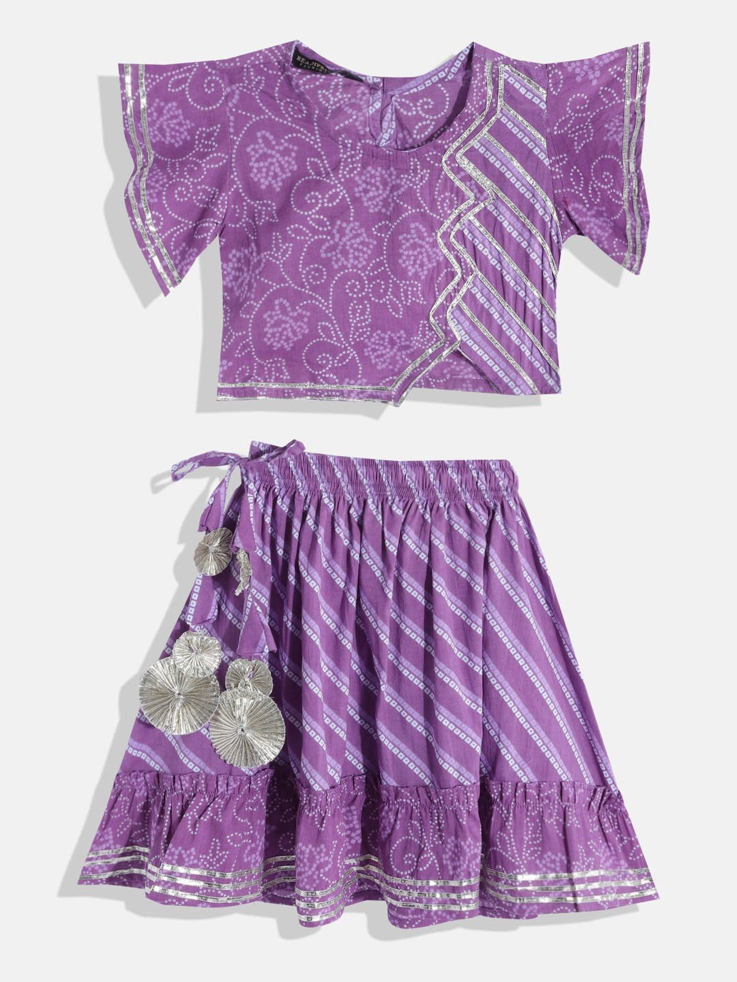 A Little Fable Kids Blue Printed Lehenga with Choli & Dupatta