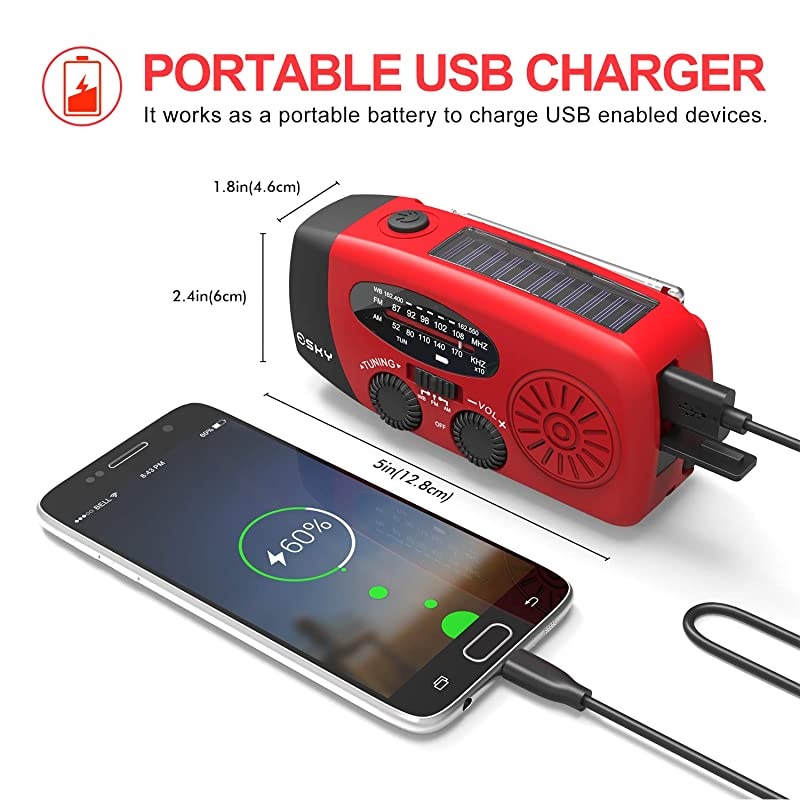 Upgraded Version Portable Emergency Weather Radio Hand Crank Self Powered AMFMNOAA Solar Radios with 3 LED Flashlight 1000mAh Power Bank Phone Charger Red
