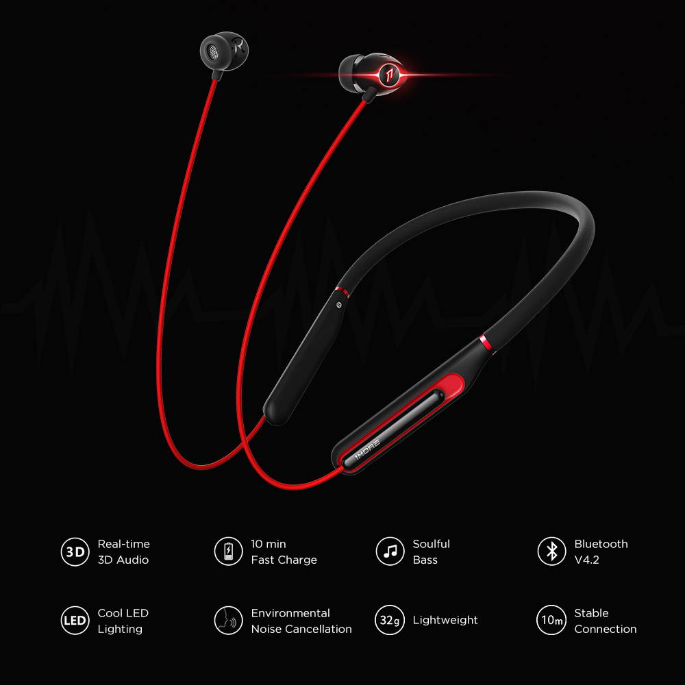 1MORE Wireless Earbuds Bluetooth Headphones Sport In-Ear Neckband Bluetooth Earphones with Microphone, VR 3D Stereo Wireless Sound, LED, Fast Charging, Environmental Noise Cancellation