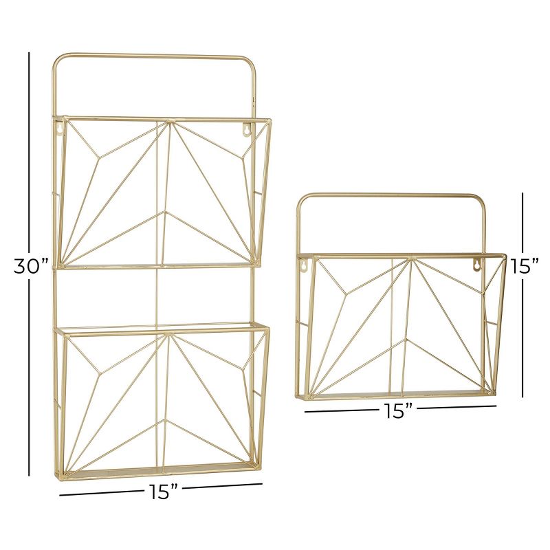 (Set of 2) 15" x 30" Metal Geometric Wall Mail Organizer Gold - Olivia & May