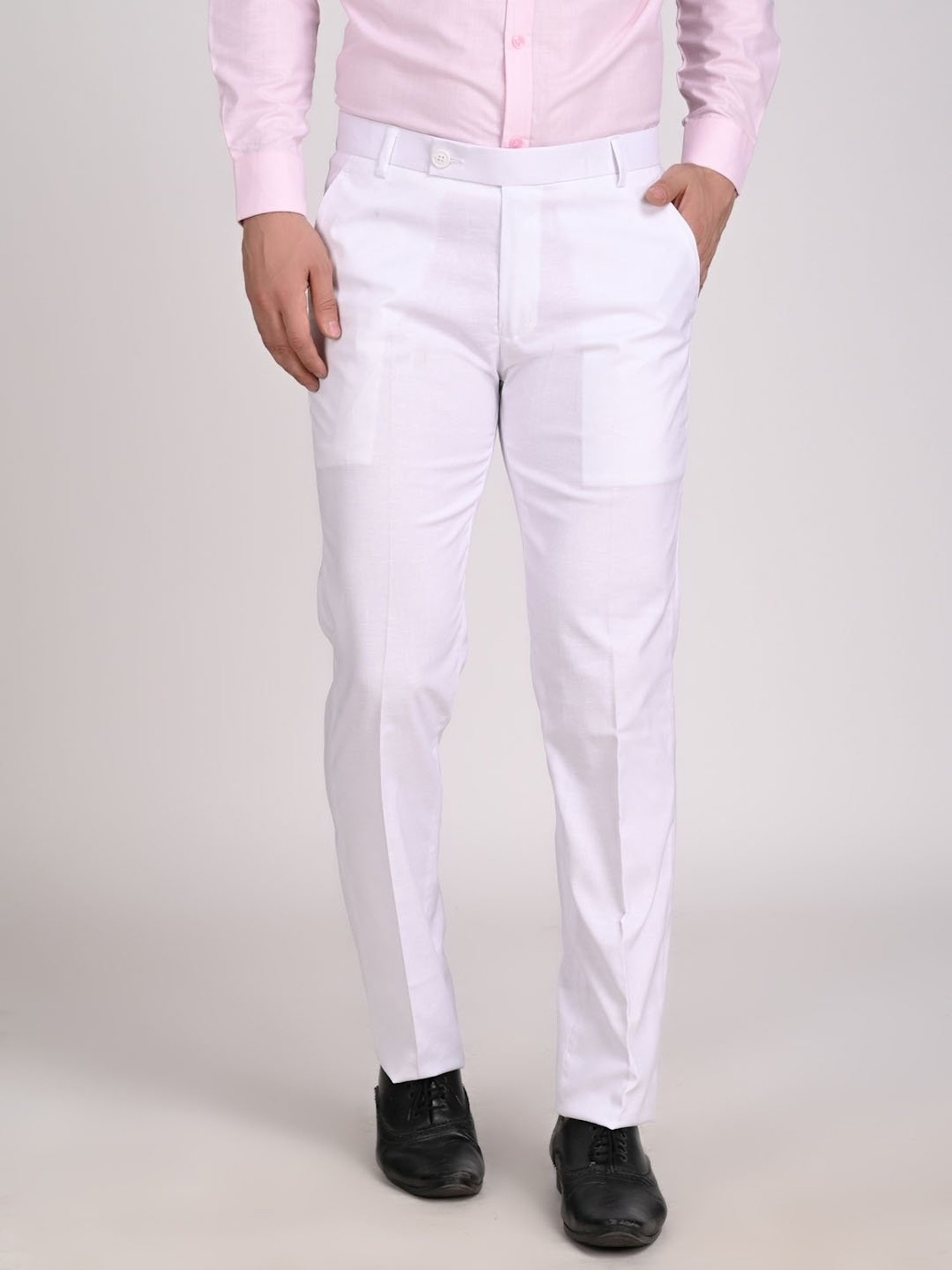 TAHVO White Linen Regular Fit Trousers