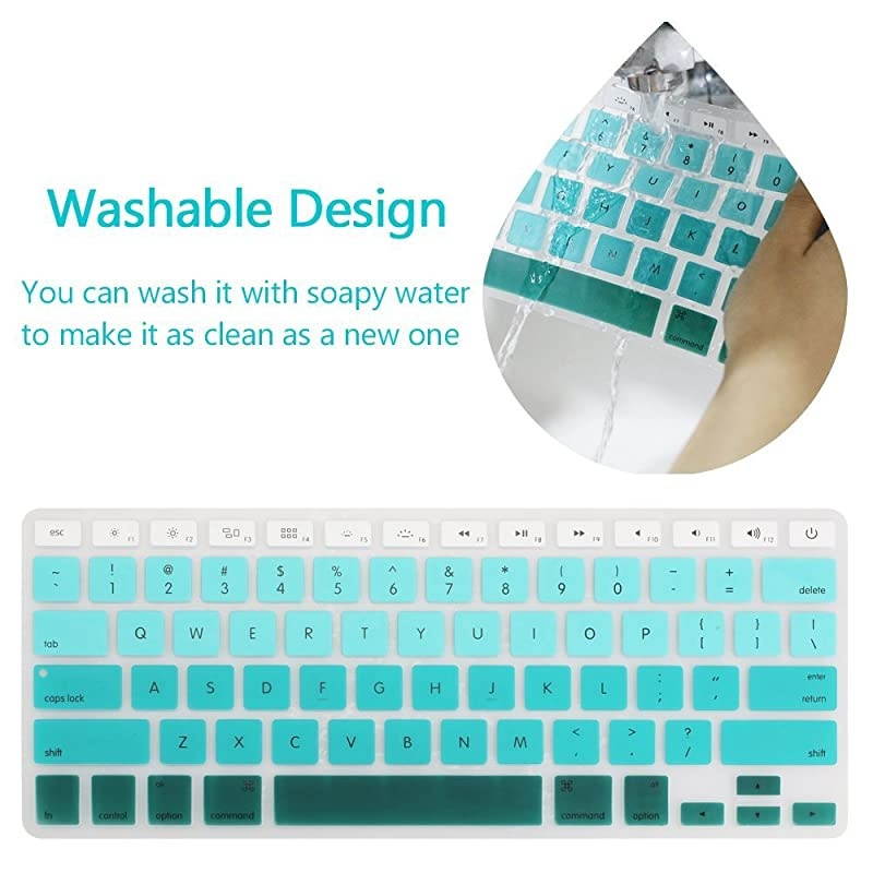 Silicone Keyboard Cover DustProof Washable Skin Gel Keyboard Protector for Old MacBook Pro 13 15 17 Air 13 2015 or Older Version iMac and Air 13iMac Wireless Keyboard Ombre Turquoise