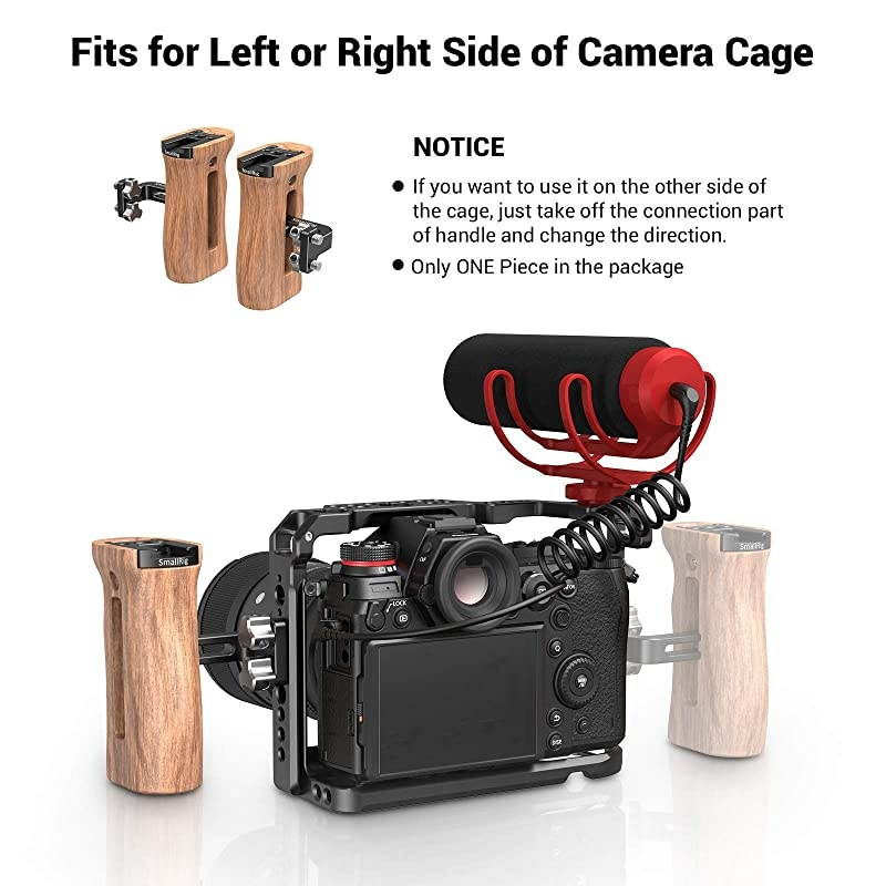 Side Wooden Handle Grip for DSLR Camera Cage wCold Shoe Mount Threaded Holes Direction Changeable 2093
