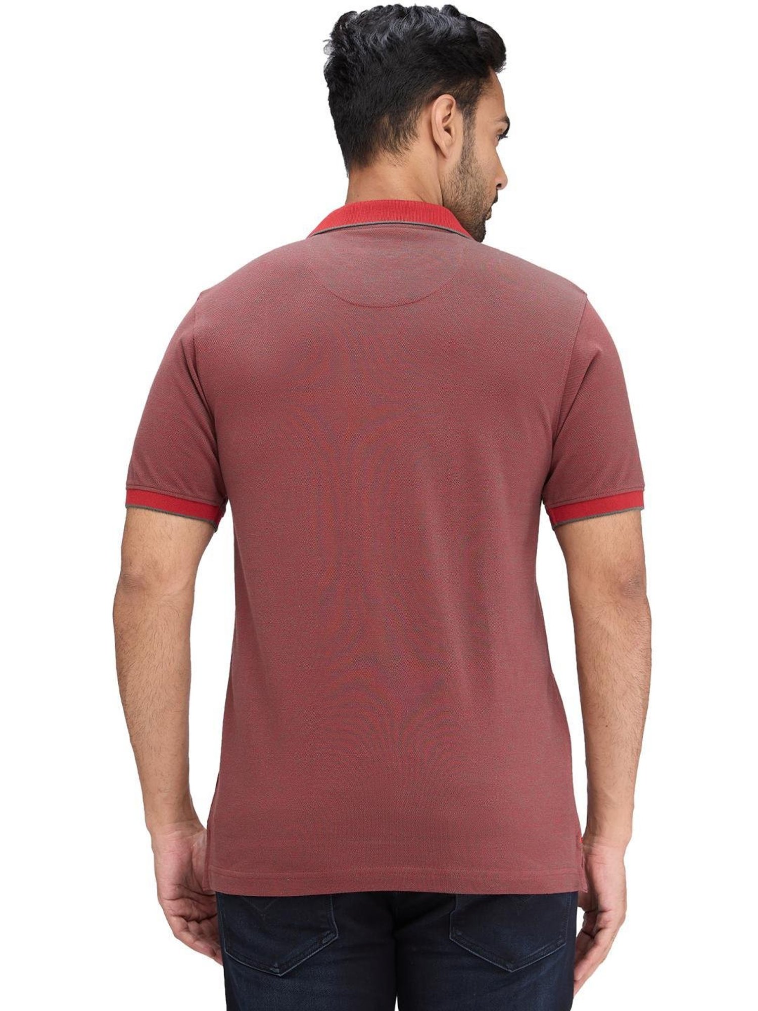 Raymond Maroon Slim Fit Self Pattern Polo T-Shirt