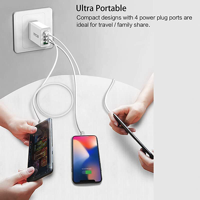 Fast Charge 3.0, Portable USB Wall Charger,  4Ports USB Wall Charger Adapter [3.0+3.1A] Compatible with Wireless Charger, Samsung Galaxy S9 S8/Note 8 9, iPhone, Pad and More