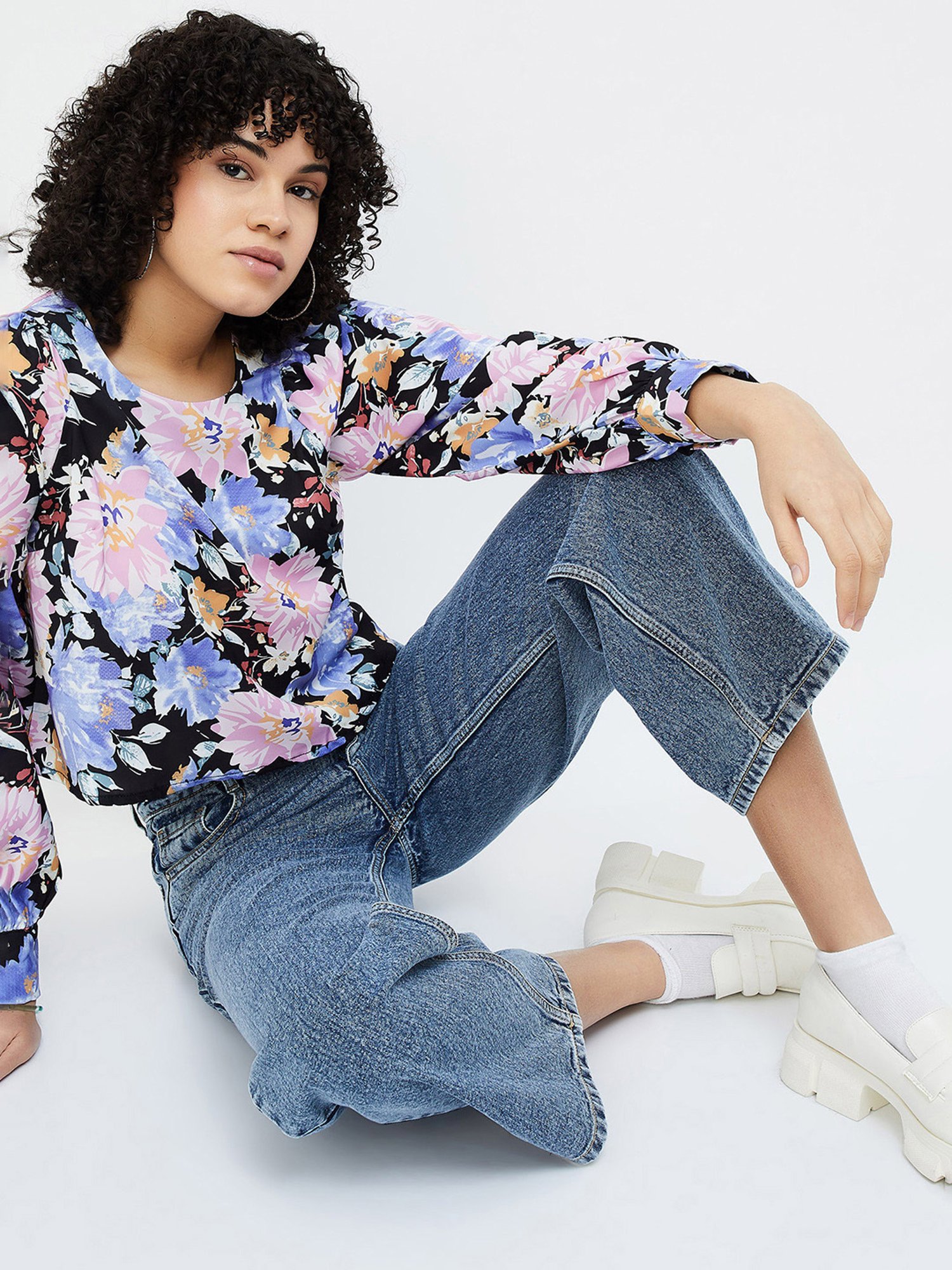 Ginger by Lifestyle Black & Pink Printed Crop Top