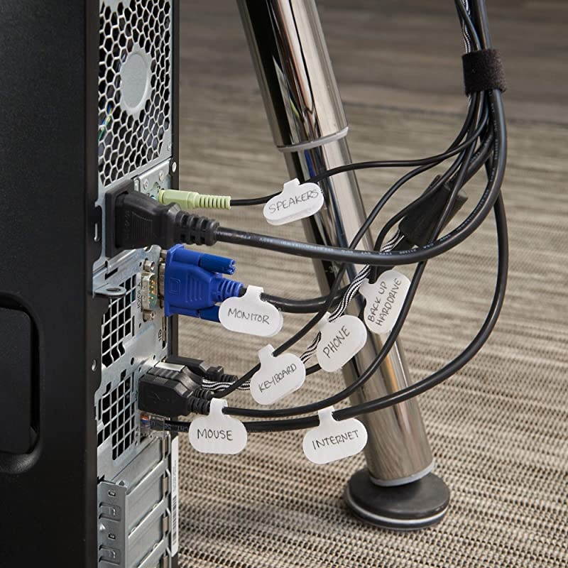 Labels by WrapIt Storage Oval White 36 Pack Write On Cord Labels Wire Labels Tags and Wire Tags for Management and Identification for Electronics Computers and More