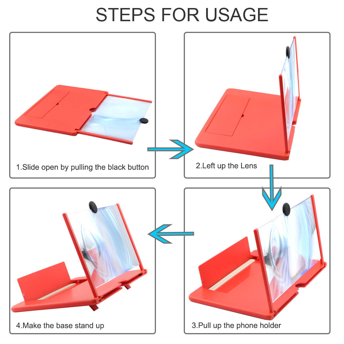 iKKEGOL 12" Screen Magnifier, 3D HD Mobile Phone Enlarger Magnifying Amplifier Projector for Movies Videos and Gaming, Foldable Phone Stand Support All Smartphones