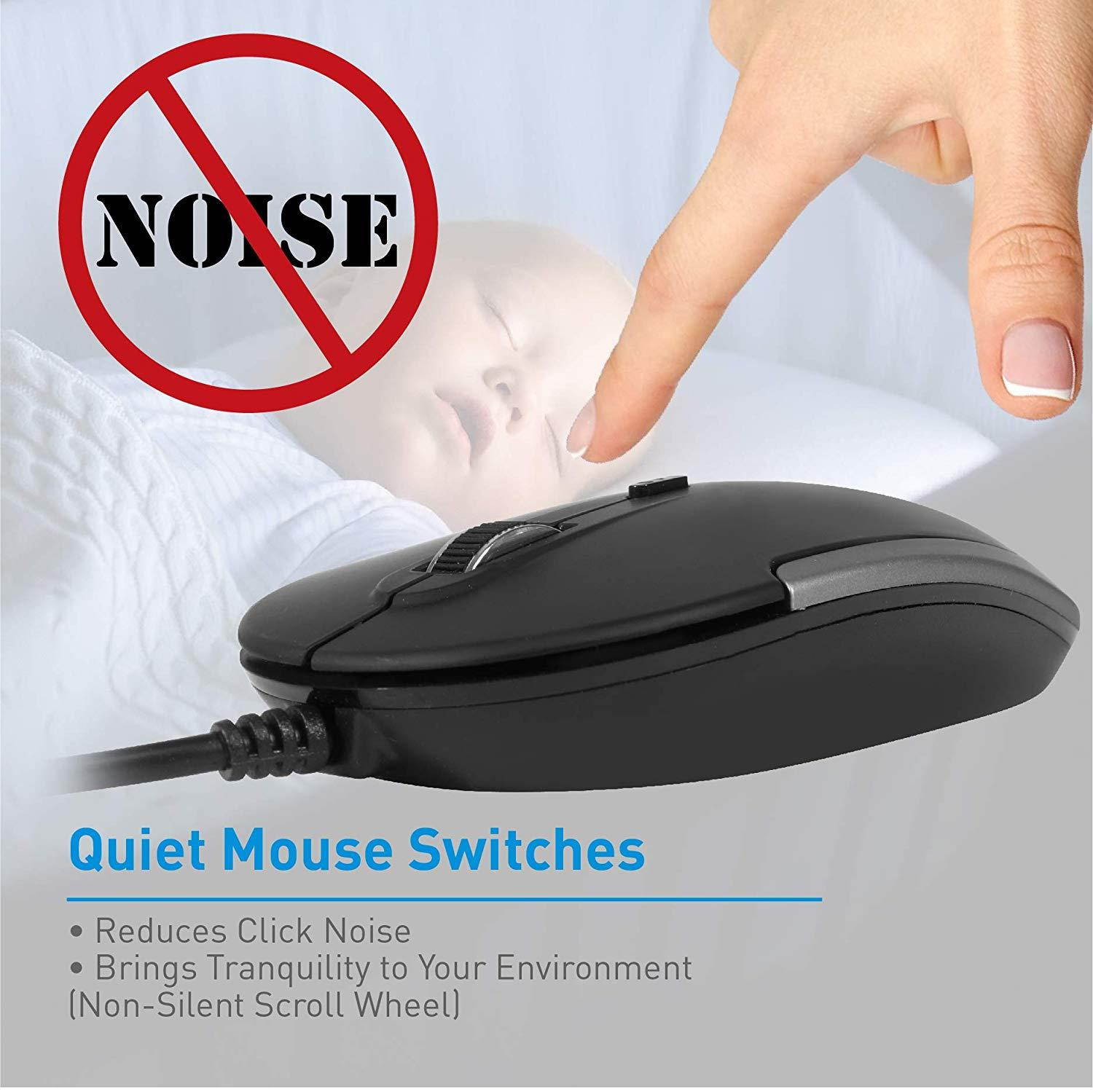 Macally Silent USB Mouse Wired for Apple Mac or Windows PC Laptop/Desktop Computer | Slim & Compact Mice Design with Optical Sensor and DPI Switch 800/1200/1600/2400 | Small for Easy Travel (Black)