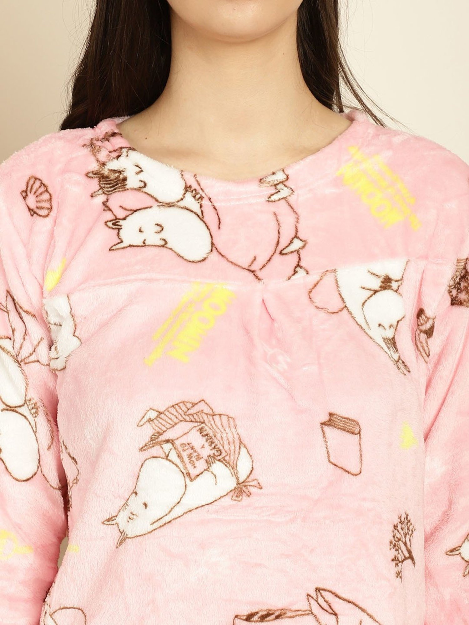 TAG 7 Pink Printed Woolen Top With Pyjamas