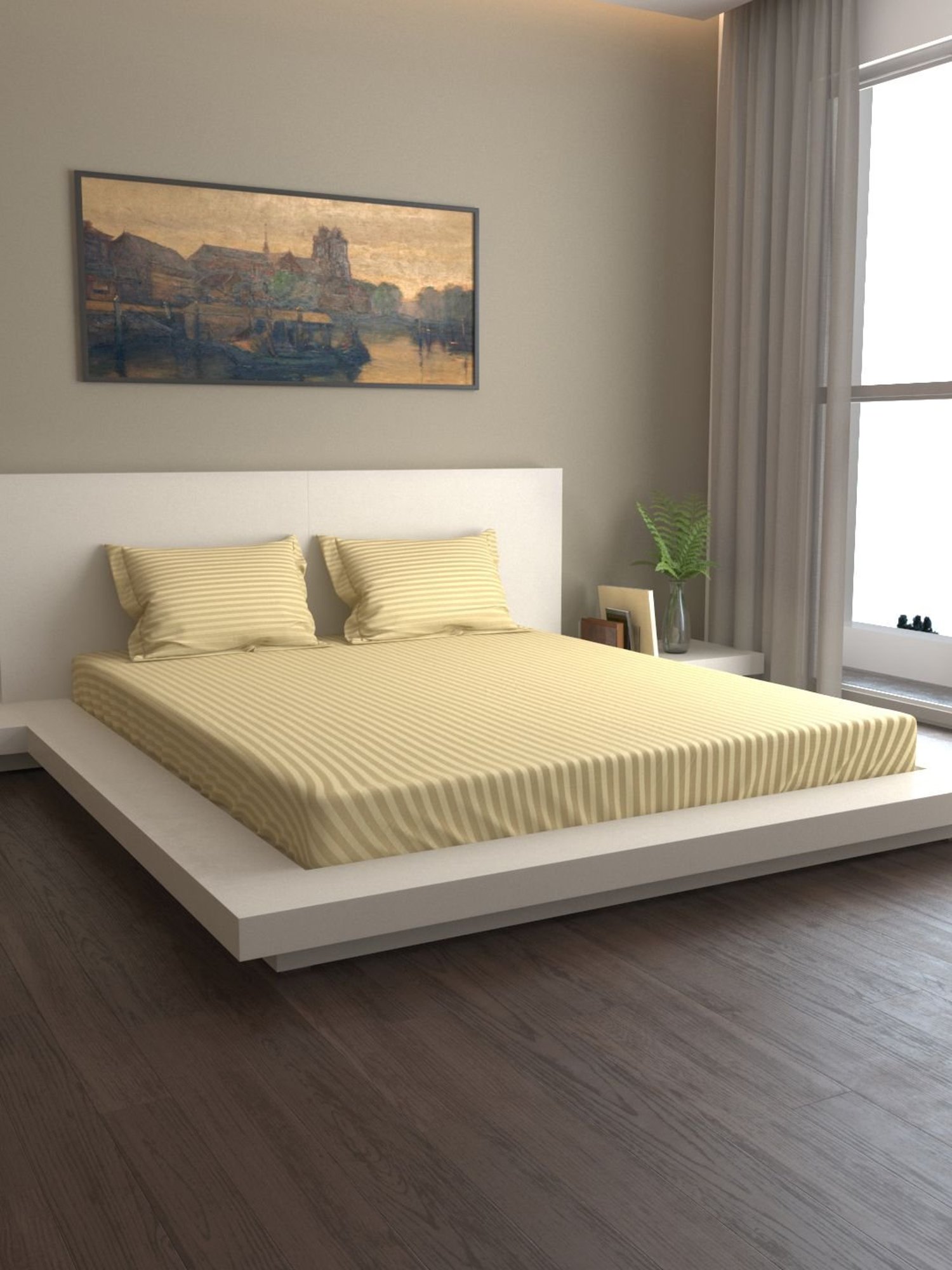 Mark Home Premium Stripes 400 TC Golden Bed Sheet Set