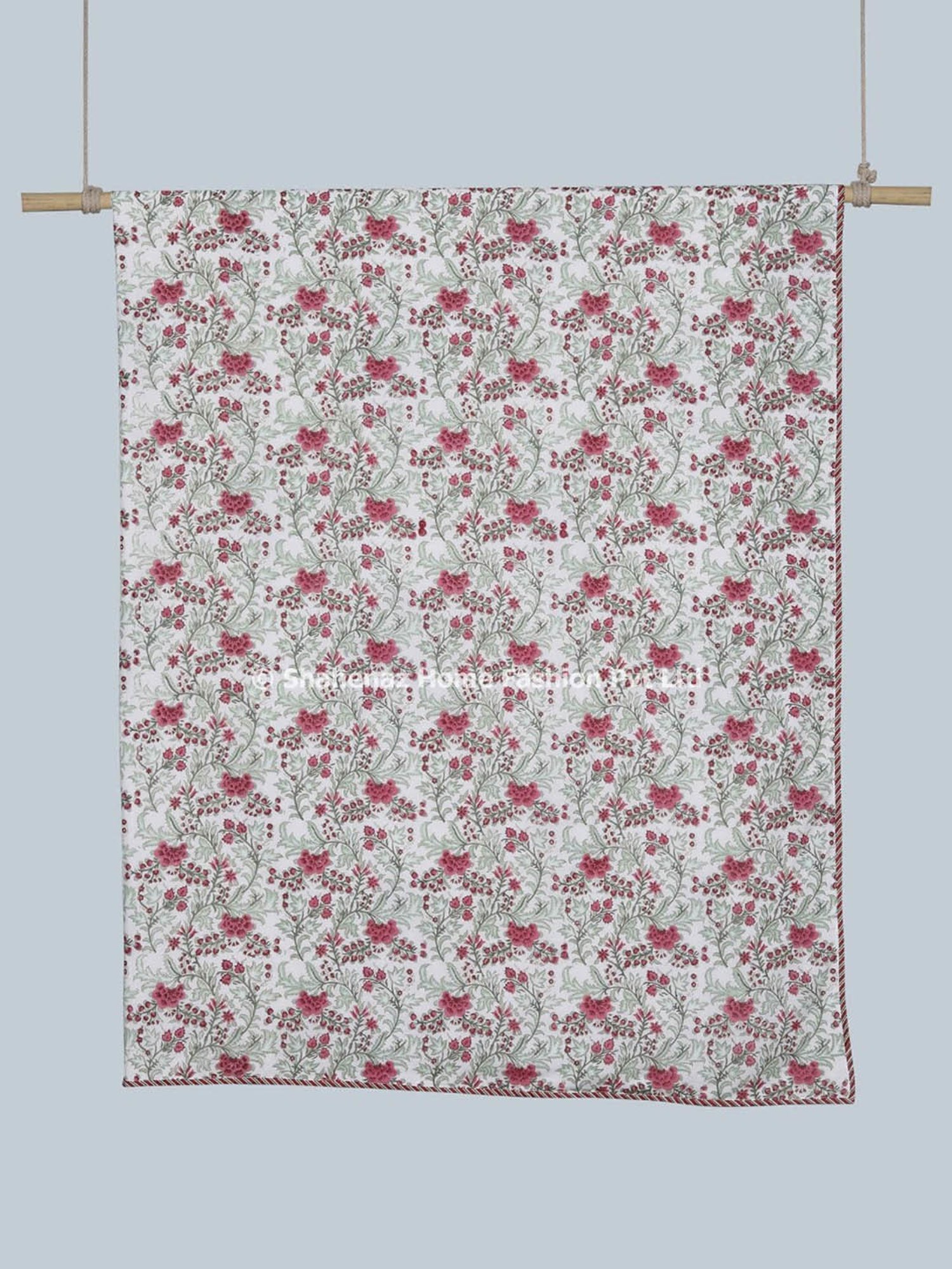 Shahenaz Guldasta E Shaheena Floral Pink & Green Cotton Double Reversible Dohar