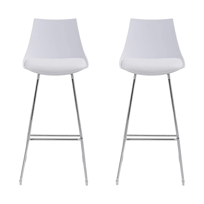 Wallace & Bay 24 Inch Neo White Plastic Armless Dining Room Chair Bar Stool with Cushioned Seat and Chrome Plated Steel Legs (2 Pack)