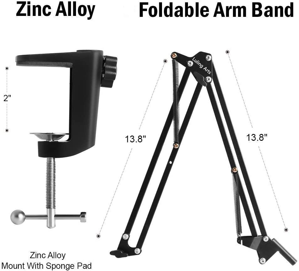 Desktop Microphone Arm Stand for Blue Yeti Snowball Ice Suspension Boom Scissor with Mic Filter, Mic Clip,Shock Mount, Adjustable Mic Boom Scissor Arm Stands,Radio Broadcasting and Recording