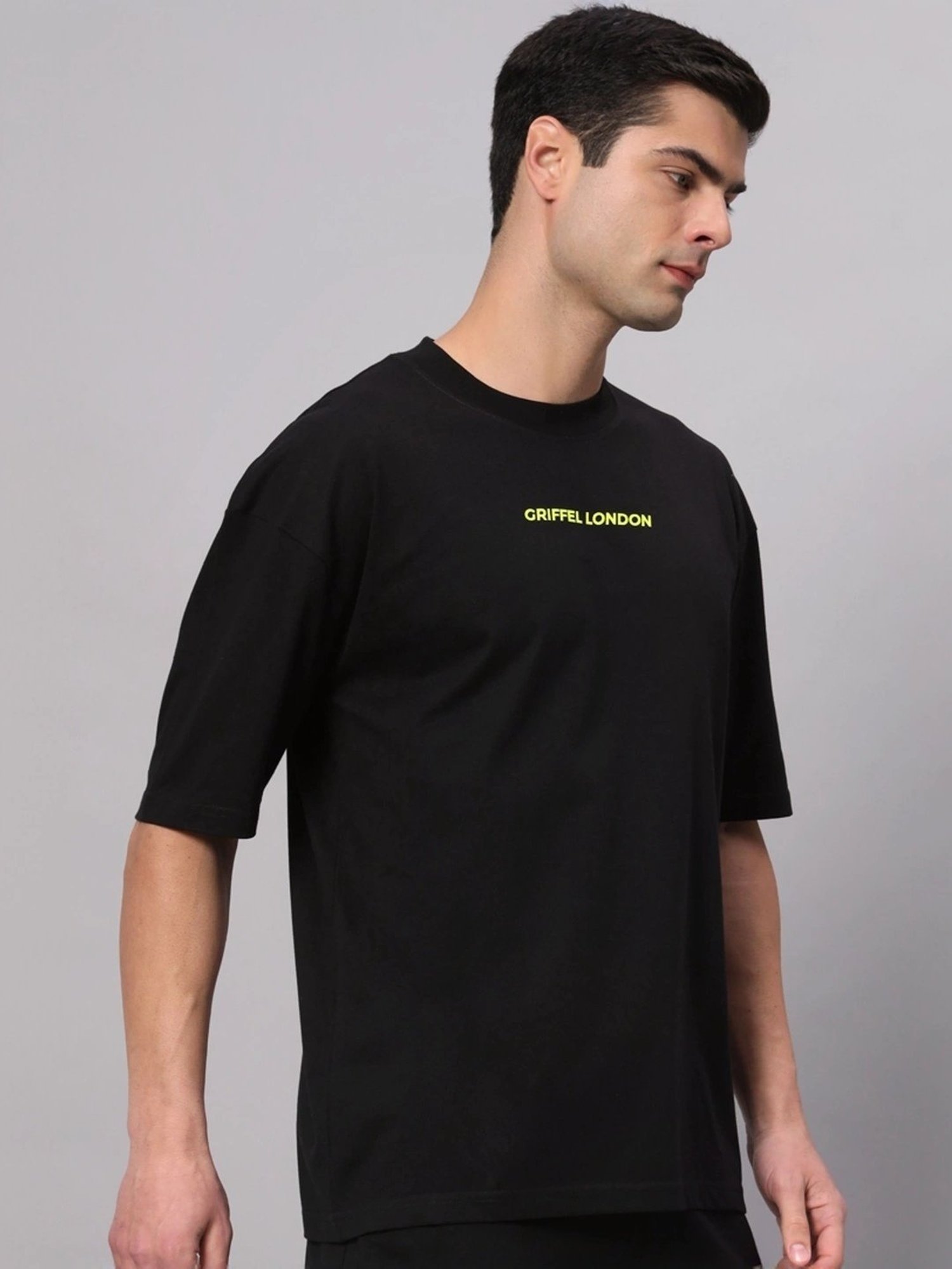 Griffel Black Cotton Loose Fit Printed T-Shirt