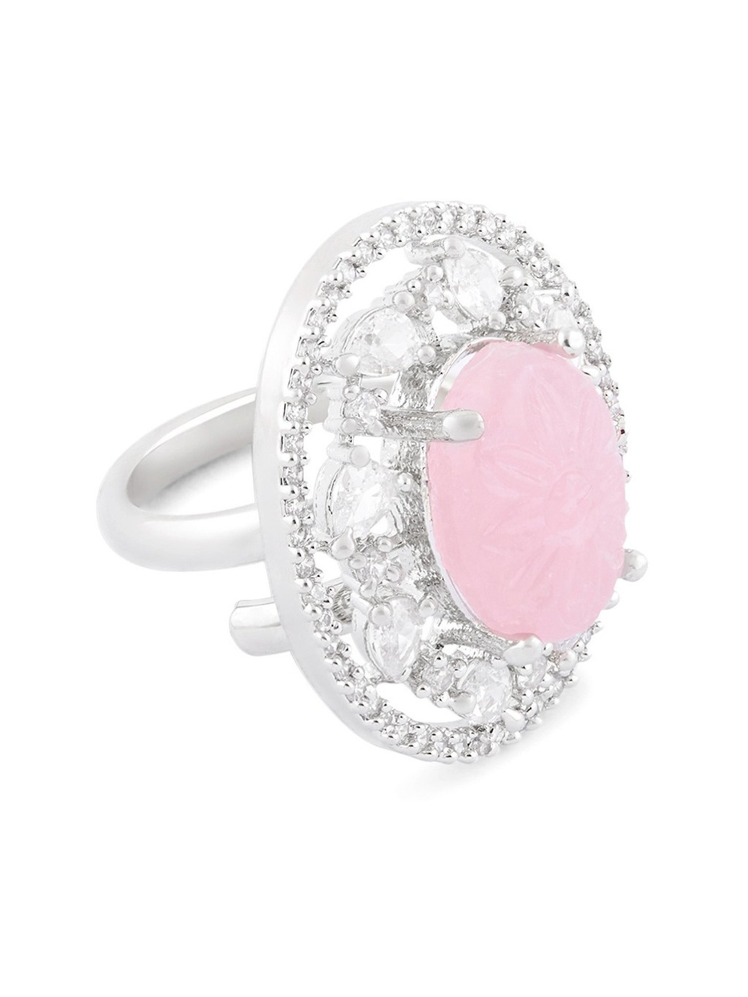 Zaveri Pearls Pink Stone & Dazzling Cubic Zirconia Embellished Brass Contemporary Ring-ZPFK15829