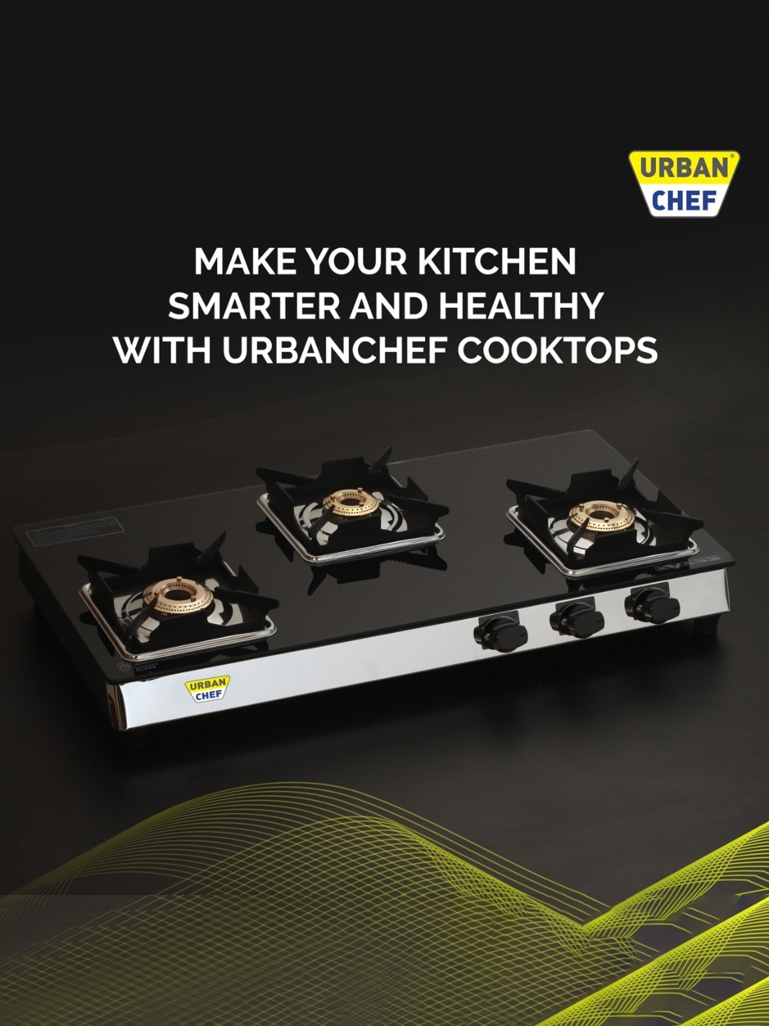 Urban Chef Gas Stove with 3 Burners ( Black )