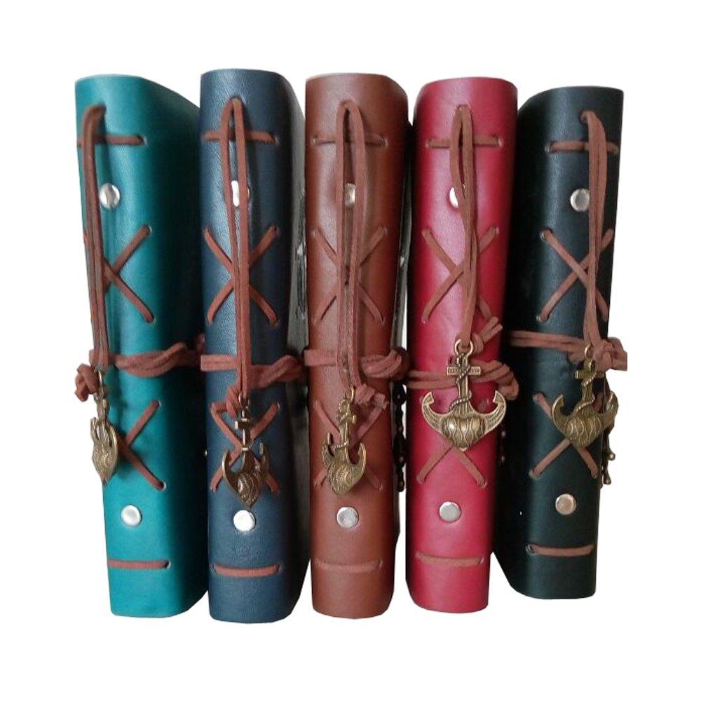 Leather Writing Journal Notebook, 7 Inches Vintage Nautical Spiral Blank String Diary Notepad Sketchbook Travel to Write in, Blank Paper, Retro Pendants, Classic Embossed Cover (Brown)