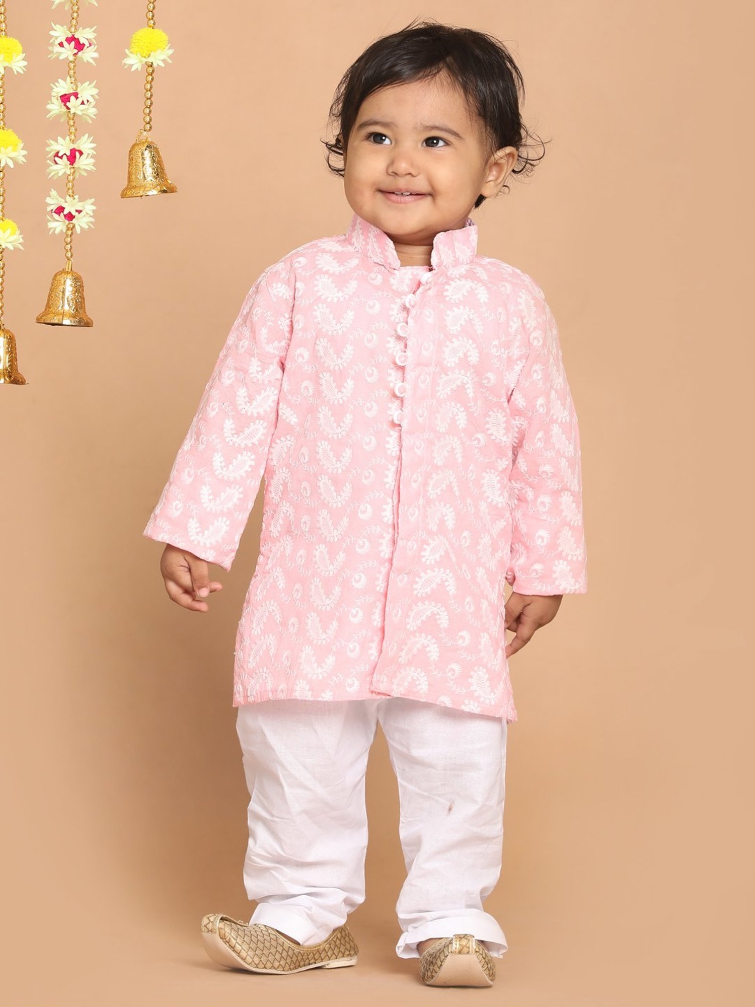 VASTRAMAY SISHU Pink & White Cotton Embroidered Kurta Set