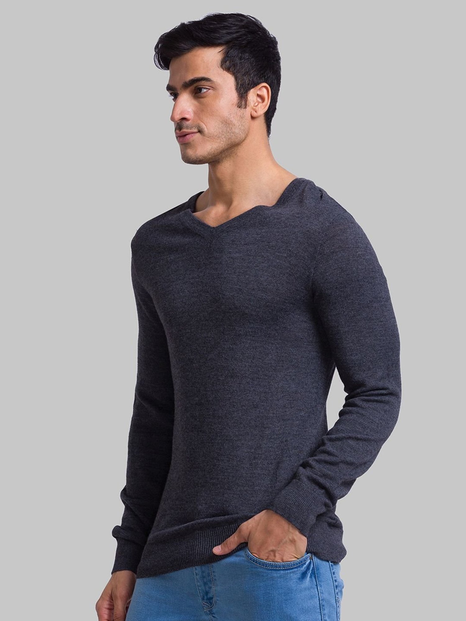 Parx Grey Regular Fit Heathered Sweater