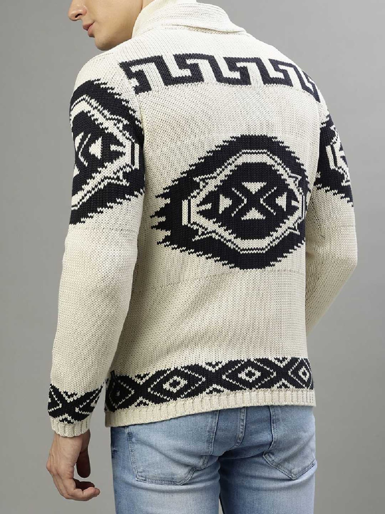 Lindbergh Beige Cotton Regular Fit Self Pattern Sweaters