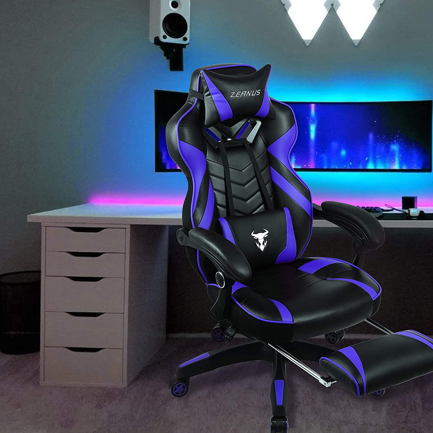 Gaming Chair, Racing Style Computer Desk Chair Padded Armrests Ergonomic Lumbar Support Adjustable Height