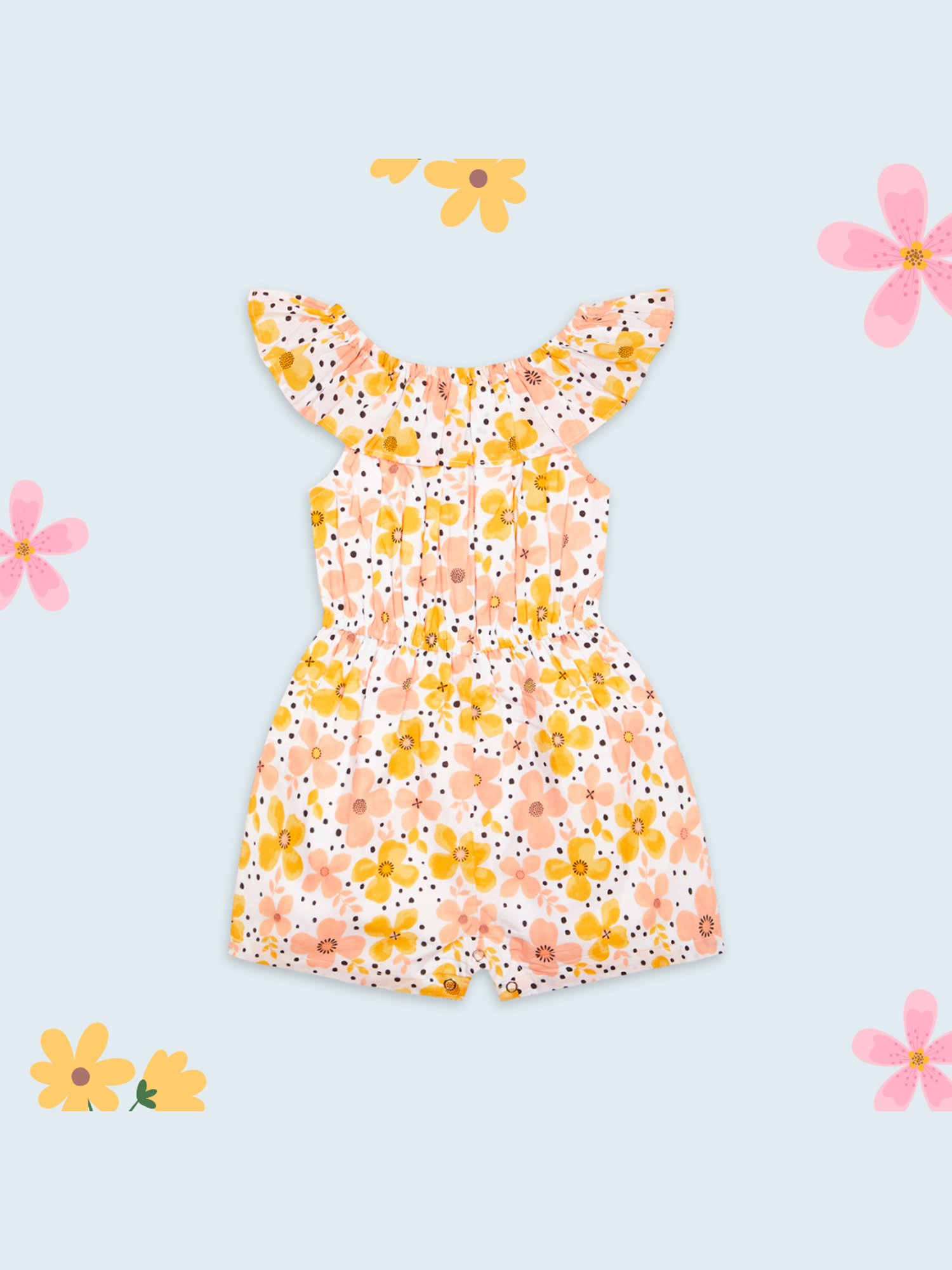 Budding Bees Kids Yellow Floral Print Jumpsuit