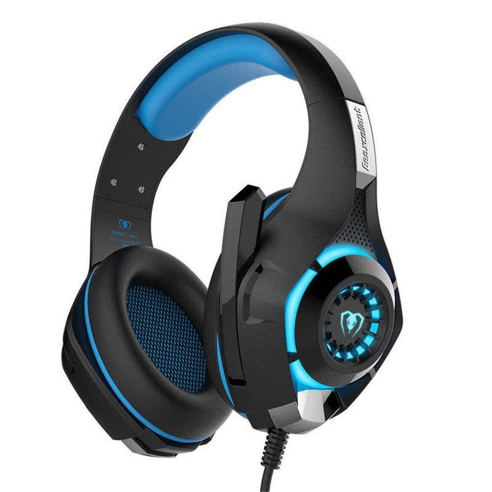 Seesii Gaming GM-1 Over-Ear Headphone Headset With Mic LED Light Computer Headset for PS4 PSP Xbox Black&Blue with a Free Keychain
