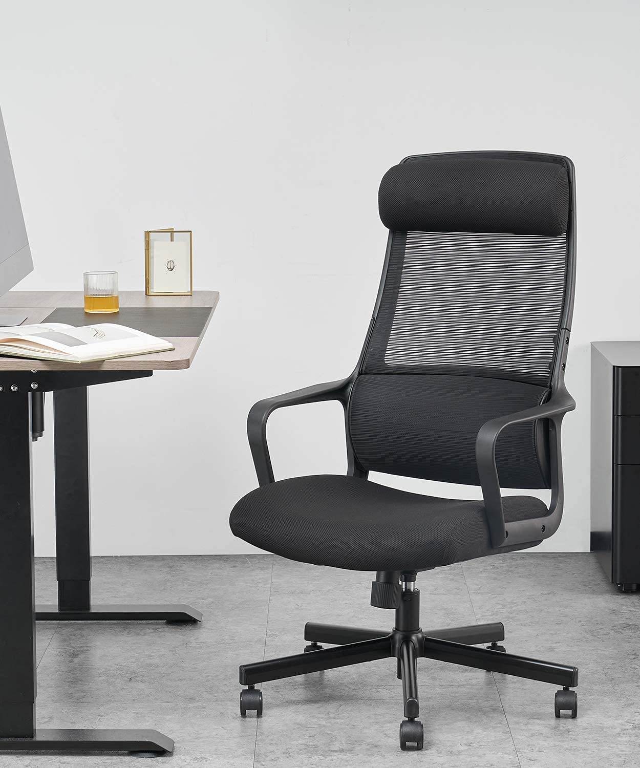 COLAMY High Back Office Chair Modern Home Swivel Computer Task Chair with Armrests Padded Headrest Ergonomic Mesh Desk Chair