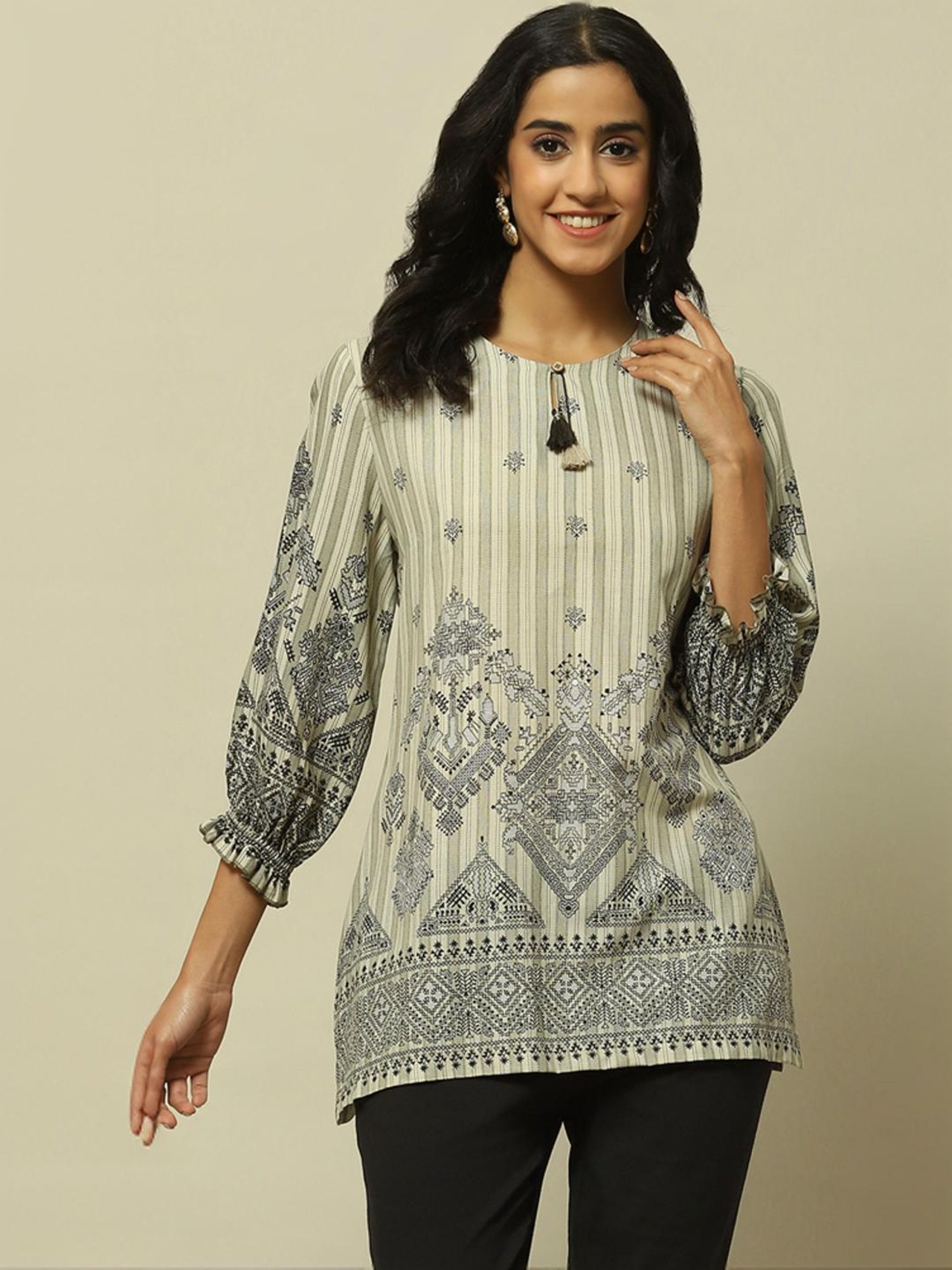 Rangriti Beige Printed Tunic