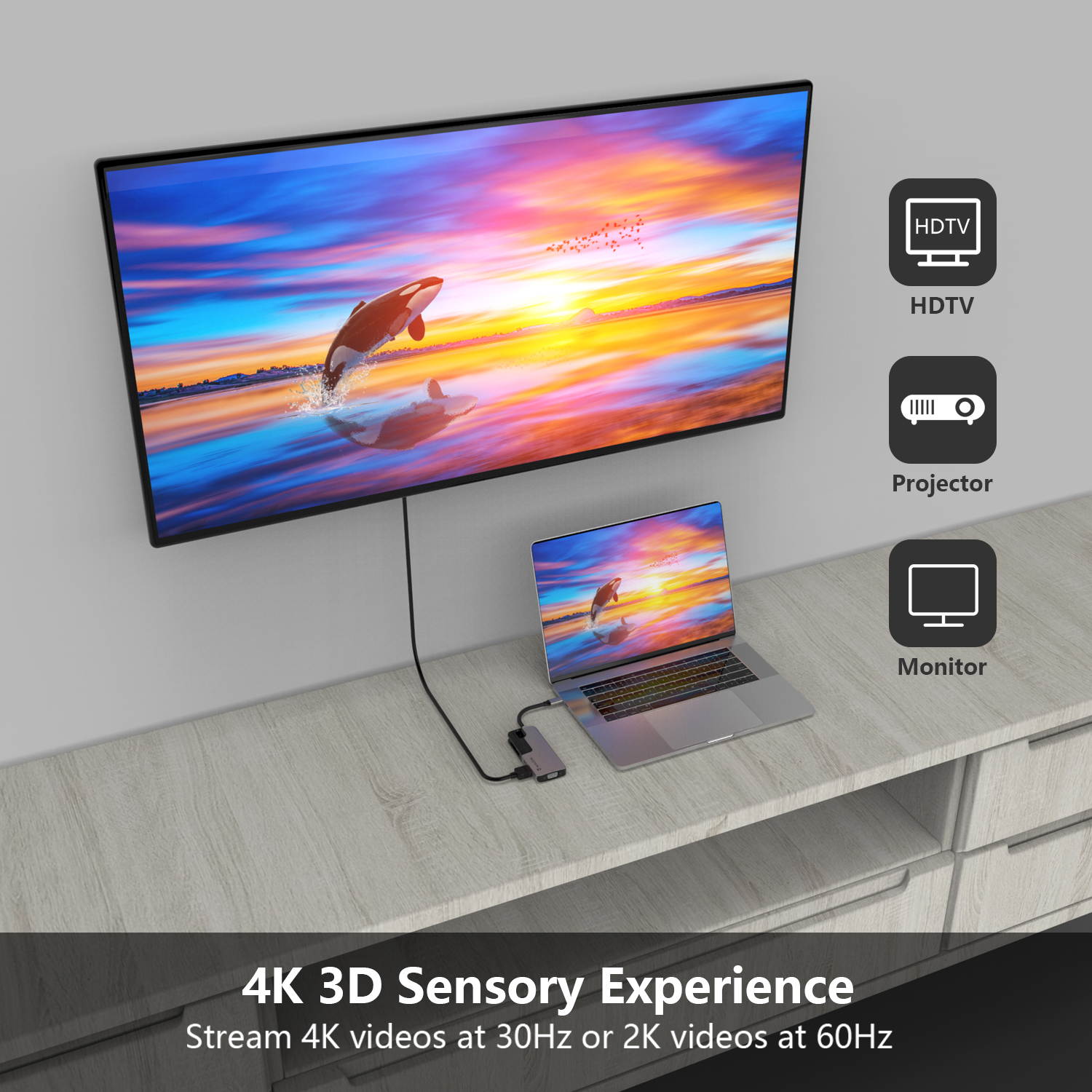 Wavlink USB C Hub, PD 7-in-1 Type C Adapter Mini Docking Station Aluminum with 4K 30Hz HDMI, 2K 60Hz VGA, 2 USB 3.0, SD/TF Card Reader, 87W Laptop Power Delivery for Windows Mac and More, Plug & Play