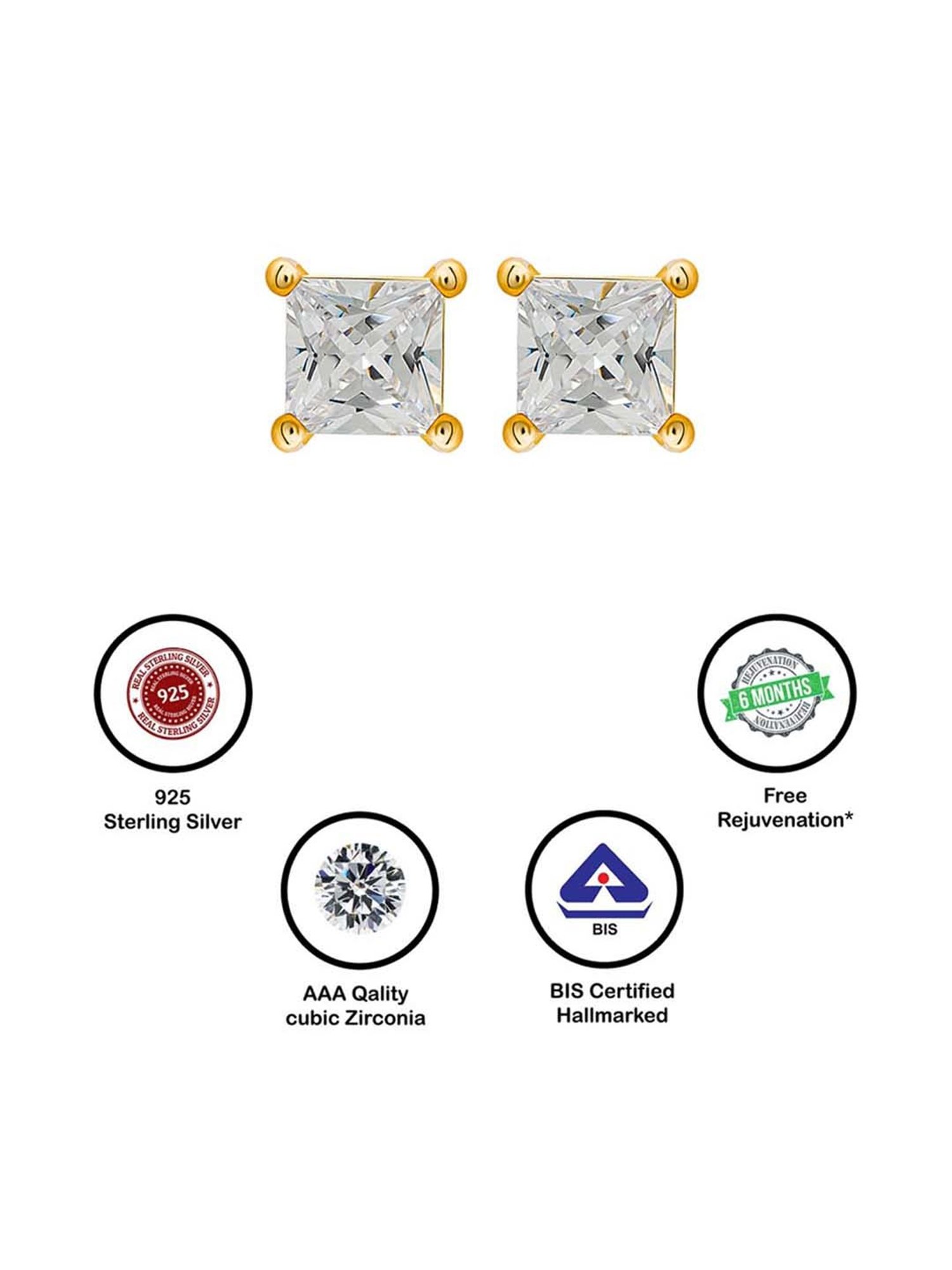 Silberry 925 Sterling Silver 18k Gold Plated Classic 8mm Stud Earrings for Women